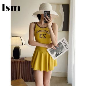Conservative Basketball Girl American Retro Sports Style One-Piece Swimsuit Women Small Chest Student Thermal Spa Swimwear