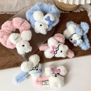 Adorable Plush Dog Hair Clip Cartoon Doll Claw Clip Large Elastic Hair Band Hair Tie Womens Hair Accessories Headwear