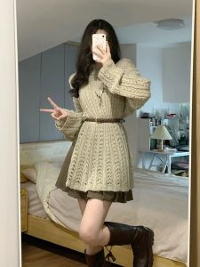 Early Autumn Tea System Sweater Skirt Set Womens Fashionable Two-Piece Ensemble Polyester Blend Comfortable Workwear
