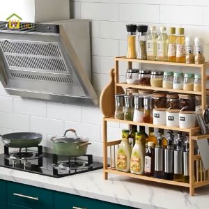 Rak rempah-rempah/Rak bambu/Rak bumbu dapur/Rak meja/Rak penyimpanan sederhana