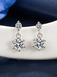 S925 Sterling Silver Twin Flower Stud Earrings Korean Fashion Elegant Zircon Ultra-Shiny Exquisite Ear Jewelry Womens Accessory