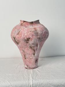 จิตรกรรมถ้วยดอกไม้เซรามิกทำมือ สีชมพู จิตรกรรมดินเผาสไตล์ย้อนยุค ตกแต่งบ้าน เครื่องประดับโต๊ะทำงาน ดินเผาสไตล์จีนใหม่