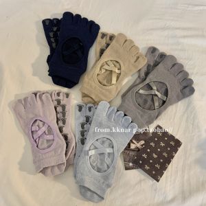 Anti-Slip Yoga Socks with Ties Fitness Dance Indoor Trampoline Separate Toe New Model Womens Home Comfortable Breathable