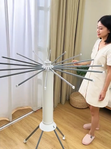 Foldable Drying Rack For Clothes Floor Standing Clothes Rack Stand Portable Laundry Drying Racks with 4 Pulleys & 16 Rack Heavy Duty for Indoor Balcony Poolside Camping