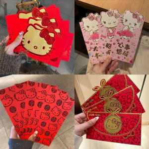 YESPERY 3/5PCS Kawaii Hello Kitty Red Envelopes Creative 3D Bronzing Red Envelope Cartoon KT Cat Pattern Hongbao 2025 Chinese New Year Red Packet Kid CNY Lucky Money Bag 新年红包