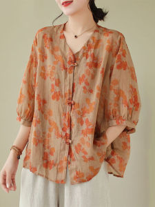 DAIXIANGFEIZI | New Stylish Cotton Linen Shirt Blouse 3/4 Sleeve