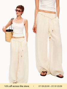 Hemp Light Stripe Beaded Lazy Long Pants