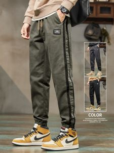 ROMON | Romon Mens Workwear Pants Spring Autumn Loose Harem Elastic Waist Casual Long Trousers Youthful Style Cargo Green Color