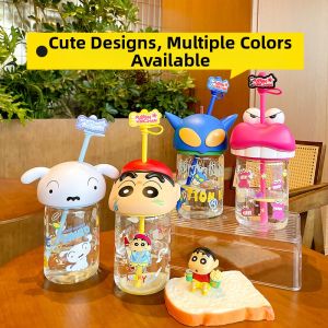 Straw Summer Student Children Glass Cup with Lid