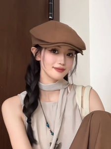 หมวกเบเร่ต์สไตล์ย้อนยุคสไตล์ญี่ปุ่นสำหรับผู้หญิง หมวกเบเร่ต์ทรงปากเป็ดสไตล์อังกฤษสีพื้นเรียบง่ายที่สวมใส่ได้ตลอดปี หมวกฤดูใบไม้ผลิฤดูใบไม้ร่วง