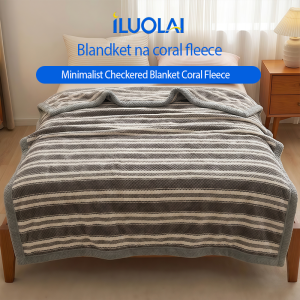 ILUOLAI Coral Fleece Blanket Soft & Warm Kumot for Bed 120/150/180cm Checkered & Striped Design Malambot na Kumot para sa Kwarto Aircon Blanket Lightweight Breathable Cozy Bedding