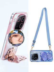 Kitty Cat Design Phone Case for Vivo Iqoo12 Mobile Phone with Makeup Mirror Stand Soft Silicone Anti-Fall Compatible with Iqoo11Pro