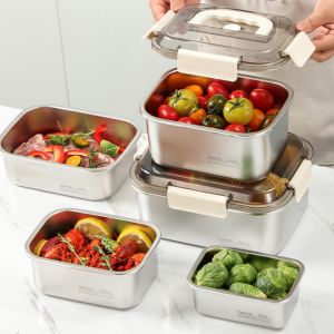 Large Capacity 1400ML 304 Stainless Steel Food Storage Box Partitioned Lunch Box Freezer Refrigerator Storage Container