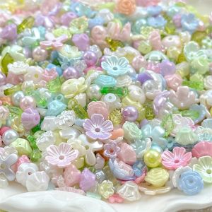 3-12mm Mini Flower Beads Bell Orchid Rose Cherry Blossom with Leaf Beads DIY Floral Spacer Beads Light Color Series 3-12mm