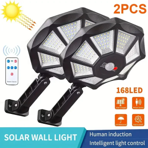 Super Bright 168 LED Solar Outdoor Lamp Motion Sensor 6500K Daylight Remote Adjustable Settings All Weatherproof Farm Factory