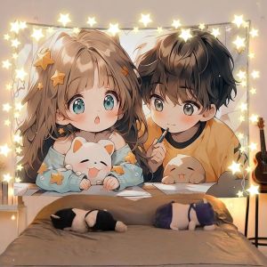 VIKAMA Japanese Sailor Suit Couple Tapestry Cartoon Girl anime Background Buns Dormitory Decoration Tapestry Room Decoration