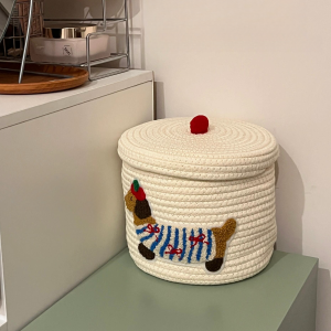 Cute Cartoon Dog Cotton Thread Woven Storage Basket Home Decor Dustproof Cover Toy Organizer Bucket Girl Heart Inspired