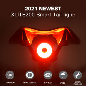 Enfitnix New Xlite200 Smart Tail Light T600 Carbon Fiber UltraLight Bright Led Warning Night Light Automatic Brake Rear Light