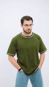 Otsky Kaos Pria Polos Motif Rantai Cotton Combed 24s Atasan Katun
