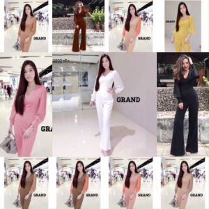 B2899 จั้มขายาว แขนชีฟองตุ๊กตาLong jumpsuit chiffon doll sleeves