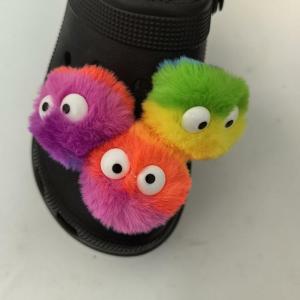1PC Gradually Pom Pom eye  Rainbow color Plush Shoe charm Decorations Accessories Shoes Charm Deco  Croc Shoes Diy Charms Shoe Decoration For crocs  women