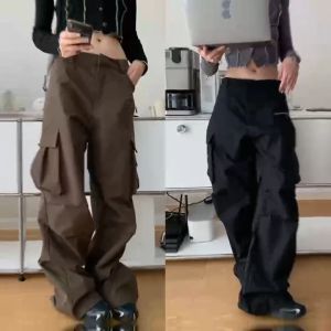 LOOPIN autumn new products South Korea casual fashion pocket slim casual Wide-legged high-waisted overalls