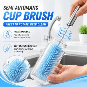 EELHOE | Bàn Chải Vệ Sinh Cốc Bằng Thép Không Gỉ Cán Dài Có Chức Năng Xoay Ép Dụng Cụ Rửa Chai Bằng Silicon Cho Nhà Bếp Gia Đình Dụng Cụ Rửa Cốc