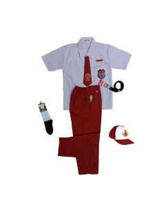 seragam lengkap sekolah dasar ( SD) kelas 1 s/d 6 untuk anak laki laki.baju putih lengan pendek dan celana merah panjang.tekstur kuattidak menerawang nyaman dikenakan untuk anak sekolah dasar