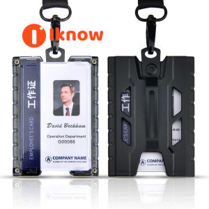 Saya tahu baru kami gaya mekanikal lencana dompet ID pemegang kad kredit dengan tali gantungan leher klip logam Reel ditarik balik untuk nama pekerja pejabat tag kes kad dada memegang 1-4 kad