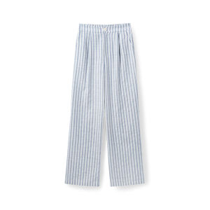 High Waist Loose Wide Leg Striped Casual Pants Womens Blue White Color Block Breathable Summer New Style Korean Version