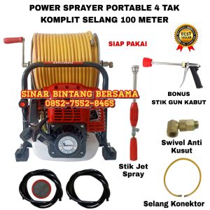 Power Sprayer 4 Tak Komplit Selang 100 Meter + 2 Stik Multifungsi