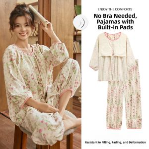 Miiow | Cat Woman Summer Cool Feeling Sleepwear Set Womens Outdoor Wear With Built-in Chest Pad Country Girl Style Home Clothes Set