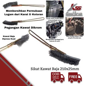 K55 Sikat Kawat Lurus Baja 210x25mm Untuk Kerak Membandel Universal Hand Straight Steel Wire Sikat Tangan Untuk Membersihkan Kotoran Mesin Motor Mobil Pelaratan Rumah Tangga Pabrik Genset