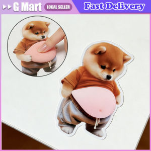 3D Shiba Inu Dog Belly Sticker – Cute Puppy In An Orange Outfit with A Soft Pink Background Silicone Self-Adhesive (Sticker)