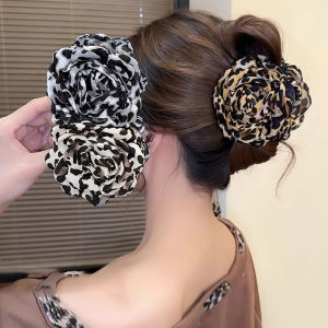 กิ๊บติดผมคลิปผมดอกไม้ลายเสือดาวผู้หญิงหญิงสาวกิ๊บหนีบผมทรงปลาฉลามหางม้าขนาดใหญ่แนววินเทจของฝรั่งเศสเครื่องประดับผม