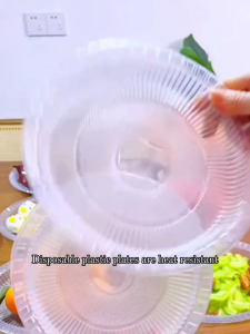 50Pcs Disposable Plates Microwavable Plastic Round Plate Clear PP 9inches Dessert Plates Tableware Party Supplies