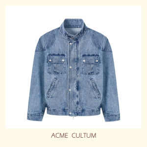 Japanese Okayama Kuroki Fabric Short Stand Collar Washed Denim Jacket