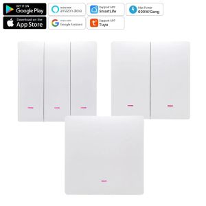 Tuya Smart Wifi Button Switch No Neutral Wire Required 1/2/3 Gang Wall Light Switch Smart Home Support Alexa Google Home Alice