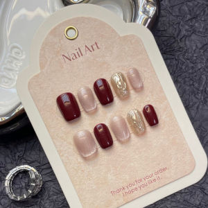 10PCS Cherry Red Short Press on Nails Simple Full Cover Sweet Polka Dot Design Women&Girl Removable Wearable Nail Art Nail Tips