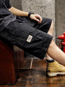 American Style Loose Fit Black Workwear Shorts Mens Casual mid Waist Five-Quarter Length Youth Fashion Summer Cotton Pants