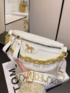 Fashionable Chain Strap Mini Bag Womens Unique Crossbody Chest Waist Bag Casual Pure Color Soft PU Leather Zipper Closure