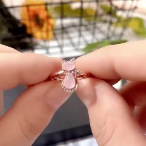 Huitan Pink Cat Ring for Women Creative Animal Rings Fancy Birthday Gift Fashionable Accessories Daily Wear Chic Jewelry