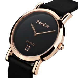 นาฬิกาข้อมือ bangton ของแท้นาฬิกาควอตซ์ผู้หญิงบางเฉียบนาฬิกาผู้หญิงแฟชั่นยอดนิยมแบบเรียบง่ายนาฬิกาสีดำสายหนังแท้