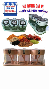 Bộ 3 Hũ Gia Vị Hiwa Kèm Khay & Muỗng | Hộp Đựng Gia Vị Chống Ẩm Chống Kiến | Nhựa PP An Toàn