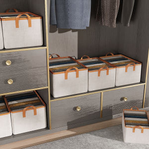 Cotton-Polyester Folding Clothes Storage Basket with Compartments