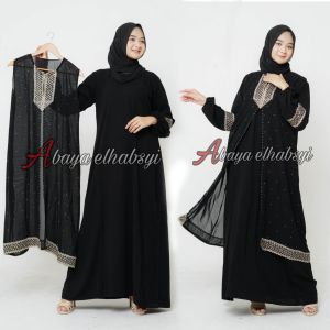 Abaya elhabsyi Dubai 1035 Gamis terbaru lebaran 2023 abaya remaja simple elegan baju gamis model sekarang Kain Saudi Jetblack Nyaman Dress Panjang Ruffle Sleeve Ukuran S Hingga Xl - Lazada