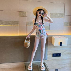 Princess Style Childrens One-Piece Swimsuit Girls Swimwear Cotton Polyester Fabric Big Kids Fashionable And High-End Feeling