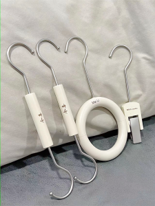 Clothing Store Hanger Trouser Press Scarf Ring Two-Head Hook Display Scarf Ring Wooden Coat and Cap Single Wooden Clip White S Hook