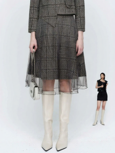 S·DEER | Vintage High-waist Check Plaid Wool A-Line Skirt