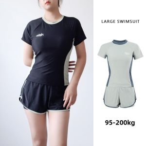 Sporty Zipper Short Sleeve Womens Two Piece Swimsuit High Waist Conservative Bikini plus Size Polyester round Neck Swimsuit